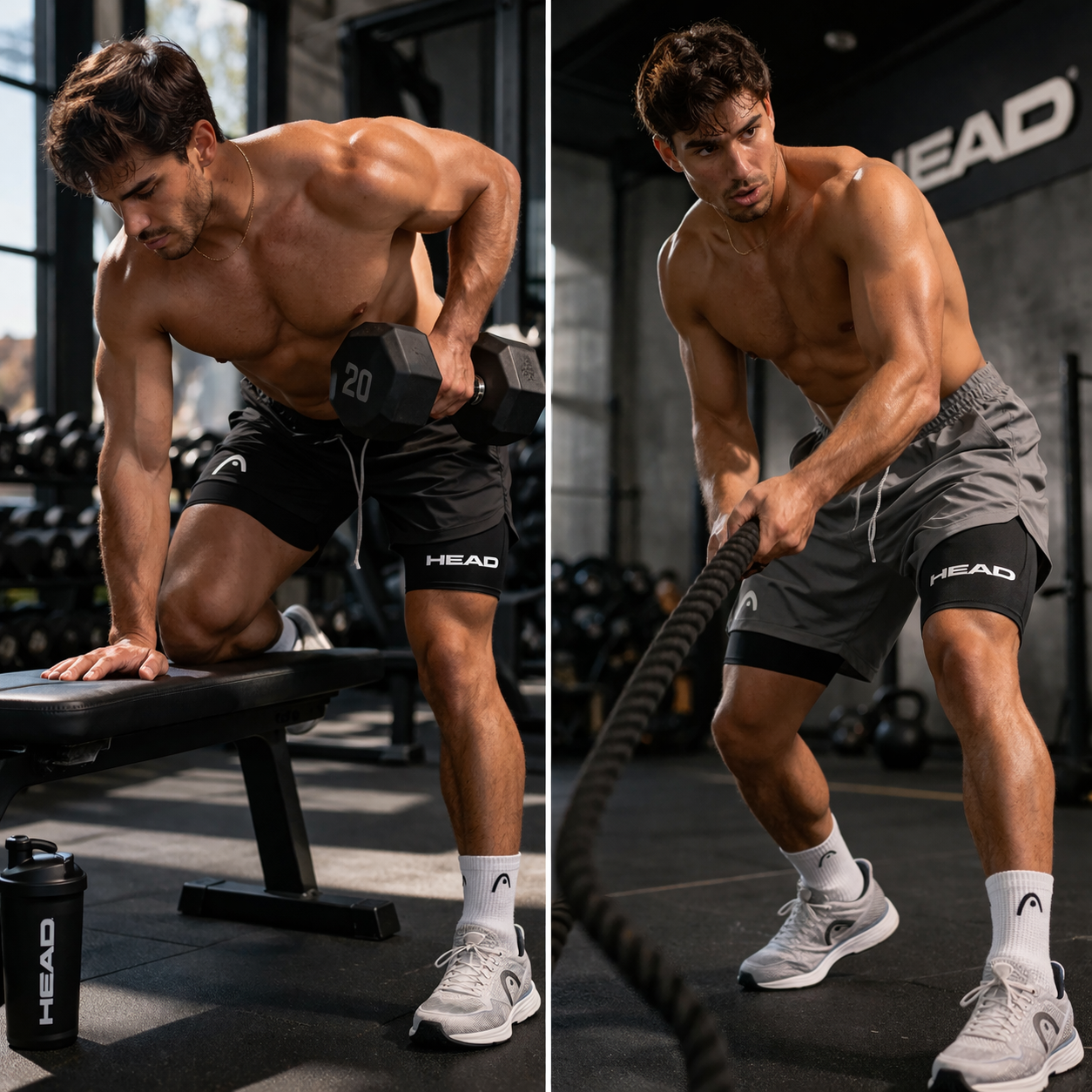 Pantalones Cortos Deportivos 2 en 1 para Hombre | Shorts Gym con Compresión y Secado Rápido